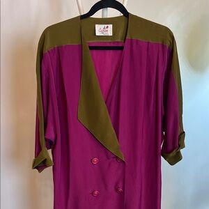 Vintage Caron Magenta and Olive Double-Breasted dress